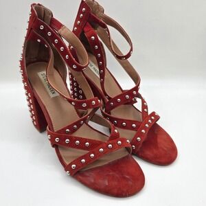 Steve Madden Fara-S Rust Suede Studded Block Heel Sandals Red Women 10
